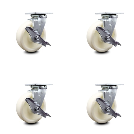 Service Caster 6 Inch Nylon Swivel Caster Set with Roller Bearings and Brakes SCC-30CS620-NYR-TLB-4